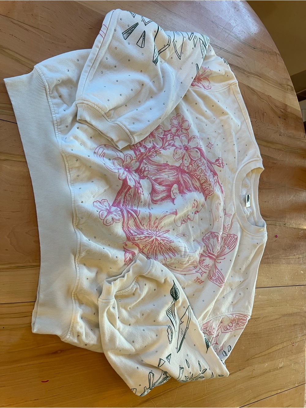 Cream Floral Graphic Sweatshirt with Pink Art